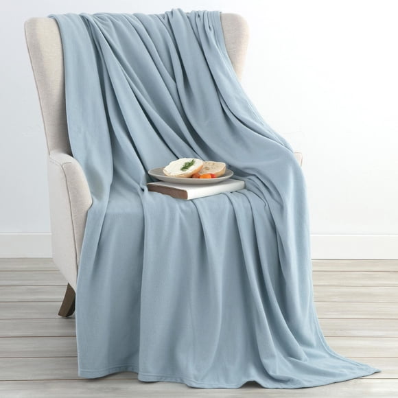 Vellux 1B07165 Soft 240 GSM Micro Fleece Plush Lightweight Blanket Easy Care Machine Washable Pet Friendly Solid Bed Sofa Blankets, Full Queen, Blue