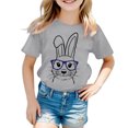 thumbnail image 3 of PMVFHDE T-Shirt Imprimé Lapin de Pâques pour Filles - Mignon Col Rond Manches Courtes pour Printemps Vacances, Fête de Pâques & Tenues Décontractées (Doux & Confortable) Gris, 7-8 Ans, 3 of 3