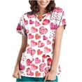 thumbnail image 2 of TIMIFIS Hauts de Sarrau pour Femmes Saint-Valentin Hauts à Manches Courtes pour Femmes Uniforme de Travail Blouse à Poche Imprimée de la Saint-Valentin avec Poches pring, 2 of 5