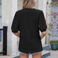 thumbnail image 4 of Timegard Hauts pour Femmes à Oeillets à Manches Courtes T-Shirts à Col en V Couleur Unie Décontractés Mode Blouses Tendance, 4 of 7