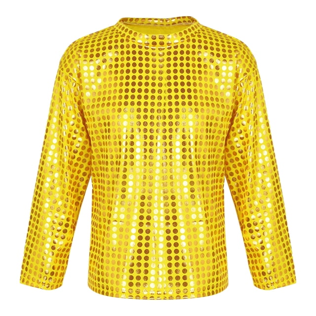 MIASHUI T-Shirt à Paillettes pour Garçons et Filles, Col Rond, Manches Longues, pour Fête de Carnaval, Or, 7-8 Ans