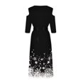 thumbnail image 4 of AherBiu Robe de Noël pour Femmes à Épaules Dénudées, Manches 3/4, Fermeture Éclair, Taille à Nœud, Froncée, Robe Midi de Fête, 4 of 6