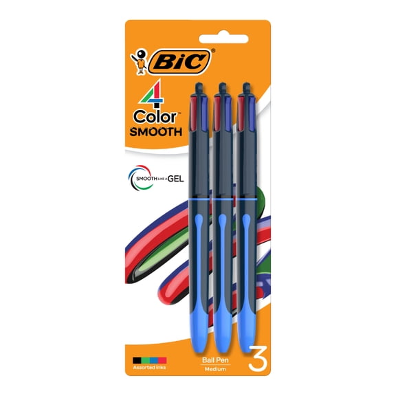 Stylos-billes rtractables BIC 4 couleurs Fluide, pointe moyenne (1,0mm)