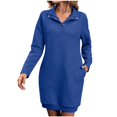 thumbnail image 1 of Robe d'Invitée de Mariage Grande Taille pour Femme Automne Hiver à Manches Longues à Col Roulé Robe Chandail Boutonnée Unie à Revers Mini en Tricot à Enfiler Robes S-262 Bleu P, 1 of 7