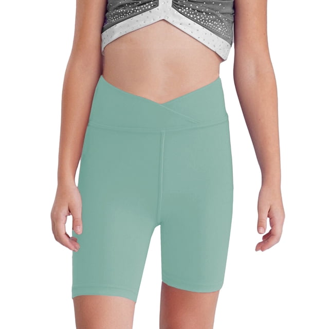 Doomiva Girls Athletic Swim Shorts Solid Color Shorts Sport Cheer Workout Running Dusty Green 120