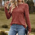 thumbnail image 2 of PEZHADA Chandails pour Femmes en Liquidation, Chandails à Enfiler pour Femmes Col Rond Rayé Mat Chandail Uni T-shirt à Manches Longues Chandails Haut Rouge, 2 of 4