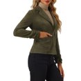 thumbnail image 4 of INSPIRE CHIC Women's Faux Suede Button up Casual Open Front Drawstring Long Sleeve Blazer L Olive Green, 4 of 5