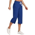 thumbnail image 3 of Pantalon Capri pour Femmes Pantalon Évasé Court Coupe Jambe Taille Régulière Polyester Pantalon pour Dames Décontracté d'Été Style Capri C-70 Bleu TG, 3 of 6