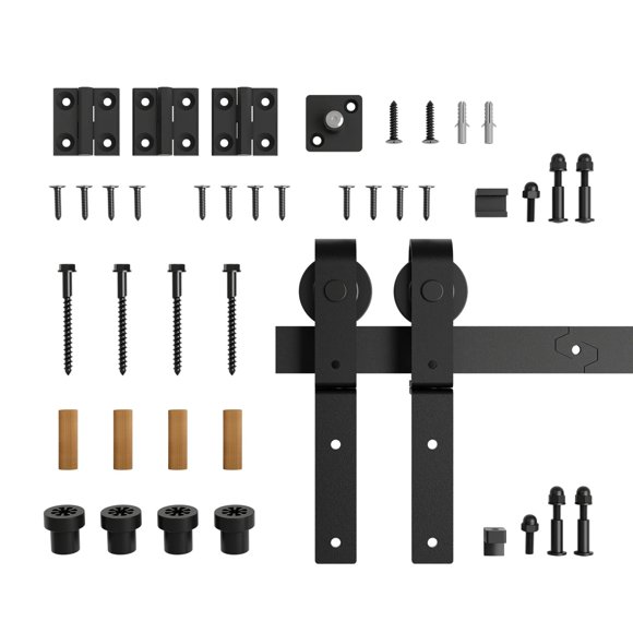 3-6.6FT Bi-Folding Sliding Barn Door Hardware Kit Heavy Duty Roller Track Kit For 2 Doors Smoothly Quietly Easy To Install