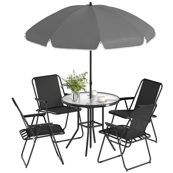 Outsunny Patio Dining Set with Umbrella, Folding Outdoor Patio Set, Black