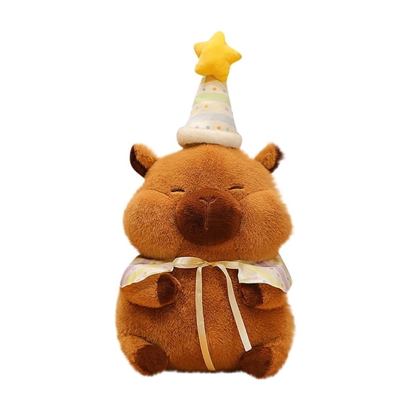 NAOJIE® Cute Capybara Plush with Happy Birthday Star Hat Soft Capibara Stuffed Animal Toys for Birthday Gifts Party Decoration for Kids Brown 16 Inch,Capibaras Peluches,Capybara Stuff