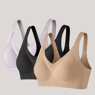 Nfurl 3 Pack Jelly Bras for Women Comfy Wireless Full Coverage Anti Sagging Bra for Older Women Comfy Seamless no Underwire Push up Everyday Bras Beige M