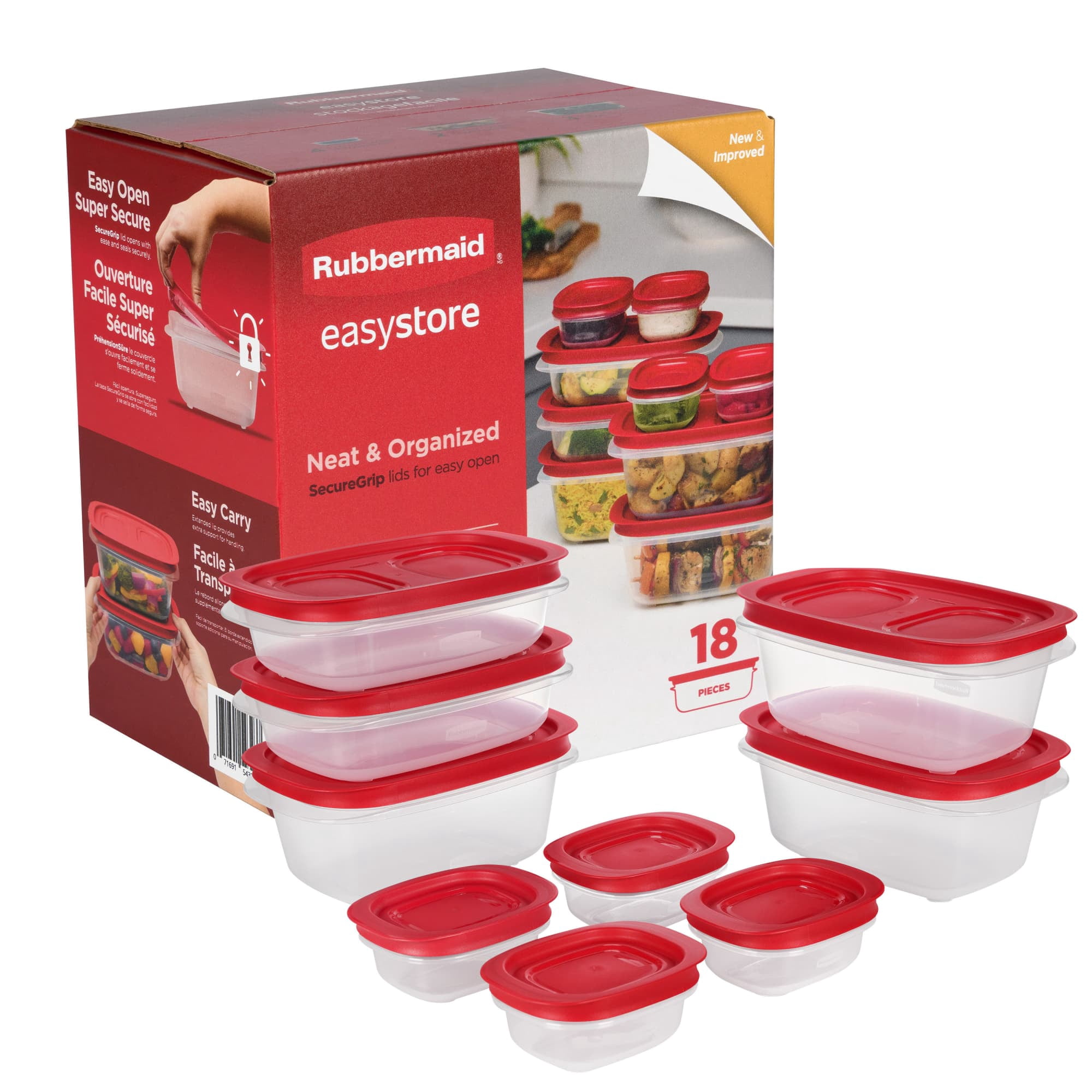 Contenants de conservation des aliments rectangulaires de taille moyenne Stockagefacile de Rubbermaid avec couvercles, ensemble de 18 pièces