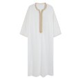 thumbnail image 1 of RXIRUCGD Robe Musulmane pour Hommes Arabe Robe Longue Style Manches Longues Brodée Col Montant Poche Longue Chemise Mode Décontractée, Blanc, Taille : 2TG, 1 of 1