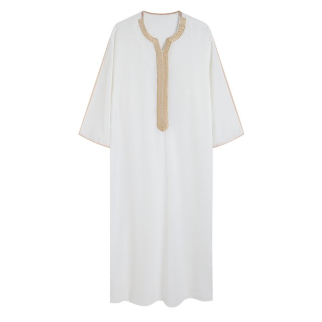RXIRUCGD Robe Musulmane pour Hommes Arabe Robe Longue Style Manches Longues Brodée Col Montant Poche Longue Chemise Mode Décontractée, Blanc, Taille : 2TG