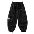 thumbnail image 1 of Spring Saving! HVOBTTY Kid's Long Straight Leg Cargo Pants, Children's Pants Spring Product Solid Color Work Pants with Multiple Pockets Loose Pants for Boys and Black, 13 Years, 1 of 5