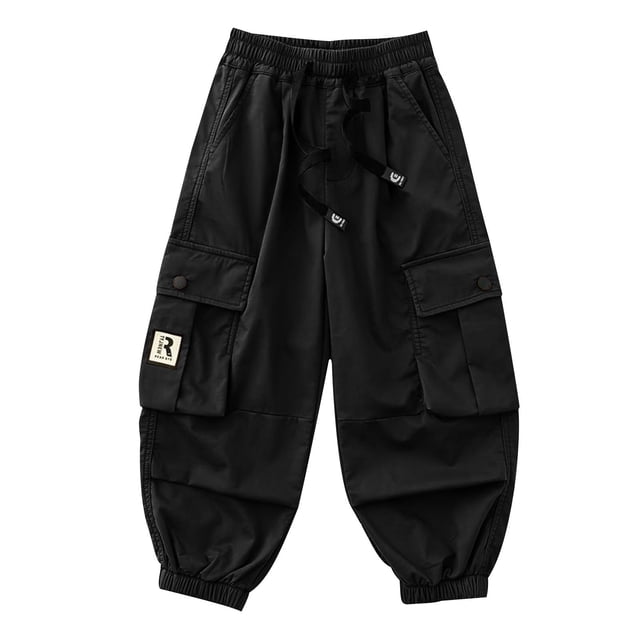 Spring Saving! HVOBTTY Kid's Long Straight Leg Cargo Pants, Children's Pants Spring Product Solid Color Work Pants with Multiple Pockets Loose Pants for Boys and Black, 13 Years