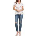 thumbnail image 2 of INSPIRE CHIC Haut Péplum pour Femme à Imprimé Floral, Manches Courtes, Taille Haute, Col à Nouer, 2 of 6