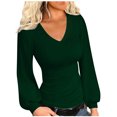 thumbnail image 2 of Qertyioot Blouse Régulière Polyvalente pour Femmes d'Hiver, Aguichant, Extensible, à Col en V, à Manches Longues, 2 of 8