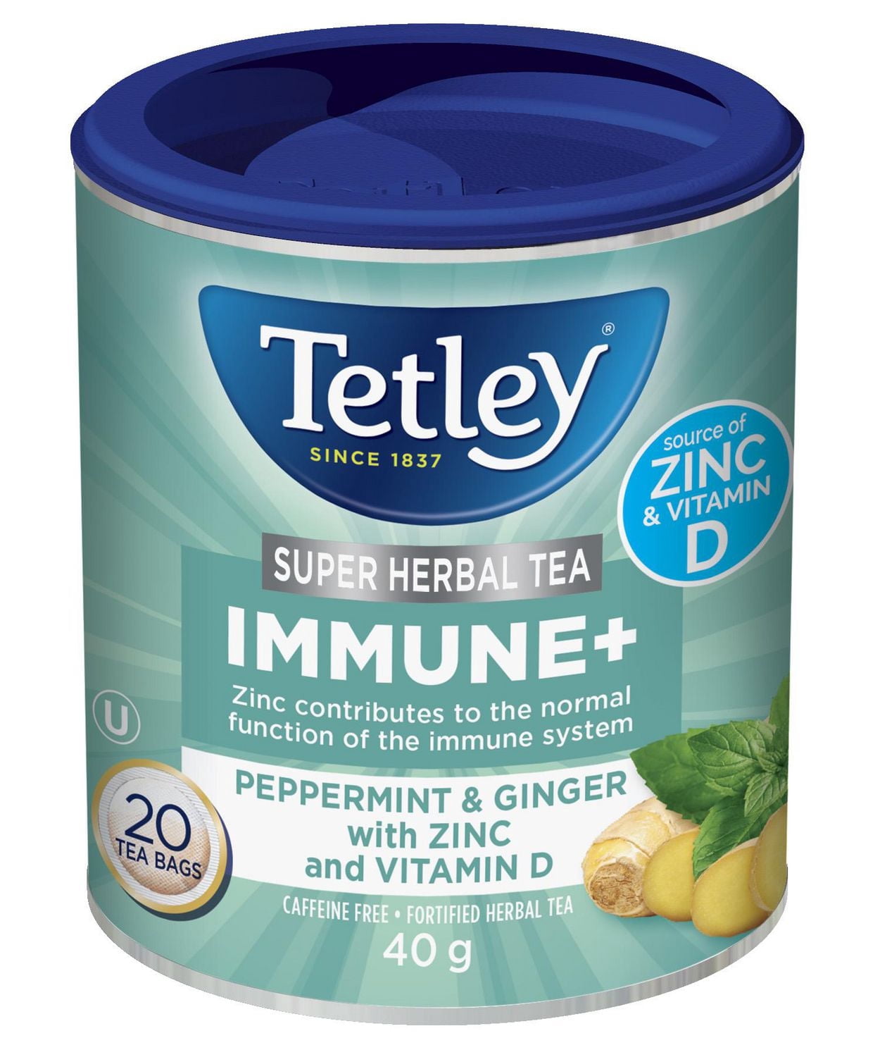 Tetley Super Herbal Tea Immune+ -Peppermint & Ginger with Zinc and Vit D