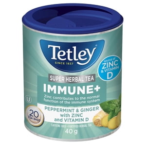 Tetley Super Herbal Tea Immune+ -Peppermint & Ginger with Zinc and Vit D