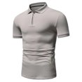 thumbnail image 3 of DPTALR Hommes Décontracté Uni Col Rabattu Chandail Patchwork Fermeture Éclair Manches Courtes Blouse, 3 of 5