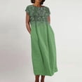 thumbnail image 1 of Meichang Robes en Lin pour Femmes 2024 Rétro à Imprimé Floral Coupe Ample Robes Midi Manches Courtes Col Rond Robes d'Été Décontractées Évasées Légères Confortables Longues Robes de Travail Vert TTG, 1 of 5