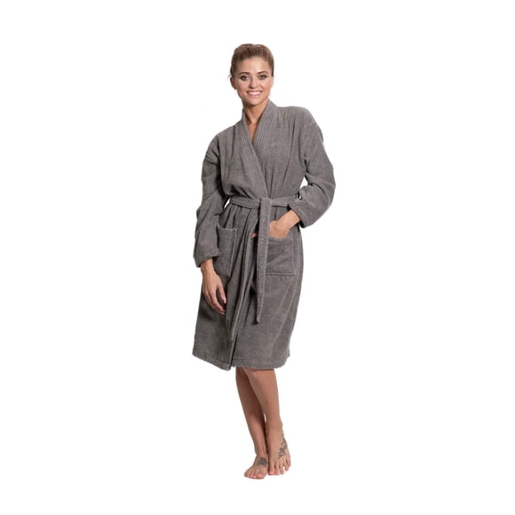 Turkuoise Women's 100% Cotton Turkish Terry Cloth Kimono Bathrobes, Gray, One Size