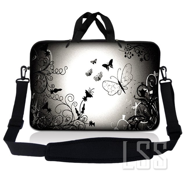 Laptop Skin Shop 12 - 13.3 inch Neoprene Laptop Sleeve Bag Carrying Case with Handle and Adjustable Shoulder Strap - Dark Contrast Fade Butterfly