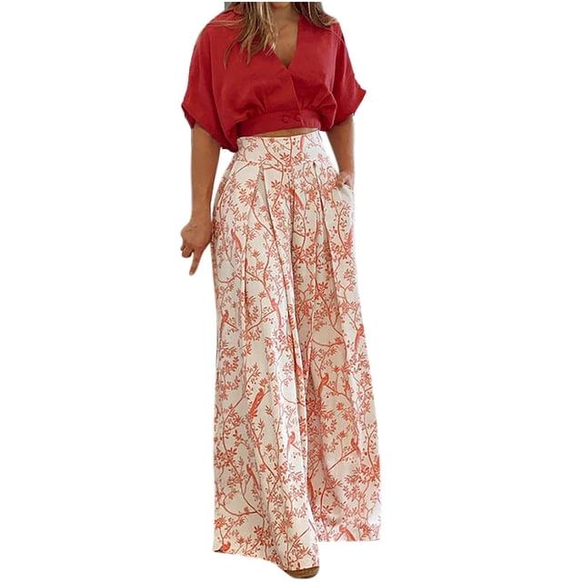 Vêtements d'Été pour Femmes Mode Femmes Été Imprimé Floral Décontracté T-Shirt à Manches Courtes + Ensemble Pantalon
