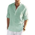 thumbnail image 1 of Wangsaura Men's Casual Shirt Solid Color Long Sleeve Stand Collar Button Tops, 1 of 7