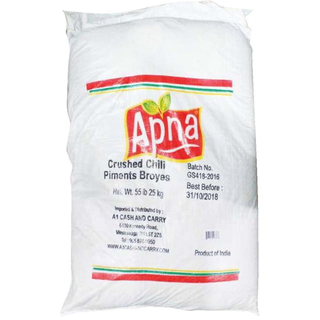 Apna - Crushed Chilli - 55lb - 1ct - Robust Heat & Bold Textured Spice (1ct)
