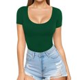 thumbnail image 1 of Dealovy Hauts de Sortie pour Femmes Manches Courtes Col Rond T-Shirts Ajustés Doux Couleur Unie Confortables Basiques, 1 of 5