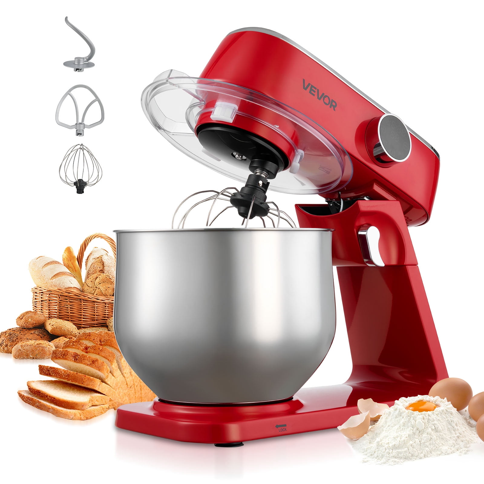 VEVOR Stand Mixer, 7.8 QT Electric Kitchen Mixer, 800W Dough-Mixer, 10 Speeds Tilt-head Food-Mixer with Stainless Steel Bowl,  Red