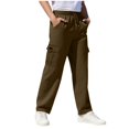 thumbnail image 2 of Children's Solid Color Stretch-Belt Work Pants with Pockets, Medium Size Casual Baggy Pants, Adult Version, 2 of 7