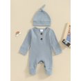 thumbnail image 2 of EYIIYE Infant Baby Girls Boys Basic Romper 0-6M Newborn Long Sleeve Bodysuit Crew Neck Overalls Solid Color Ribbed Button Jumpsuit with Hat Spring Autumn, 2 of 9