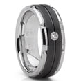 thumbnail image 1 of Men's Tungsten Carbide Wedding Band Real Diamond .05 Two Tone Black Ring 8mm 9.5, 1 of 6
