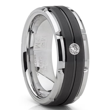 Alliance de Mariage pour Homme en Carbure de Tungstène Diamant Véritable.05 Bague Noire Bicolore 8 mm 12