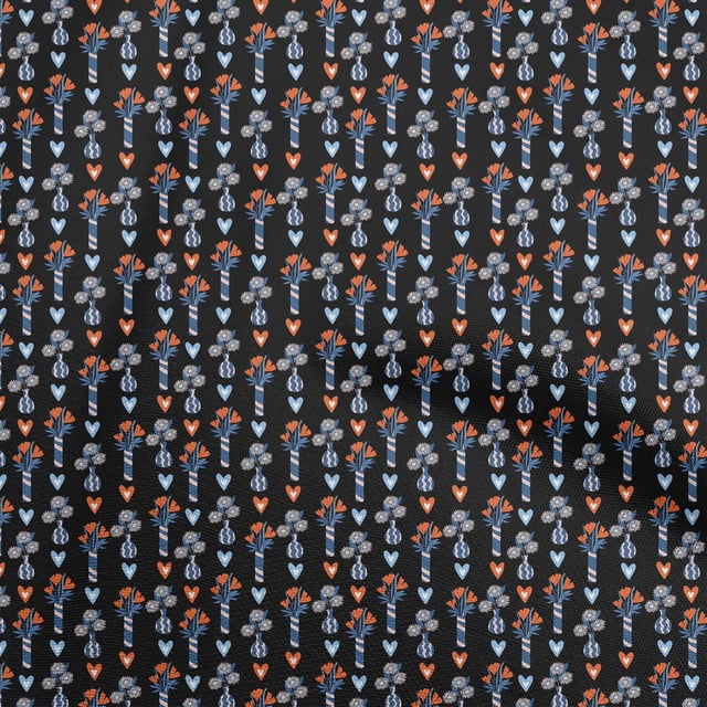 oneOone Rayon Black Fabric Floral Craft Projects Decor Fabric Printed By The Yard 56 Inch Wide