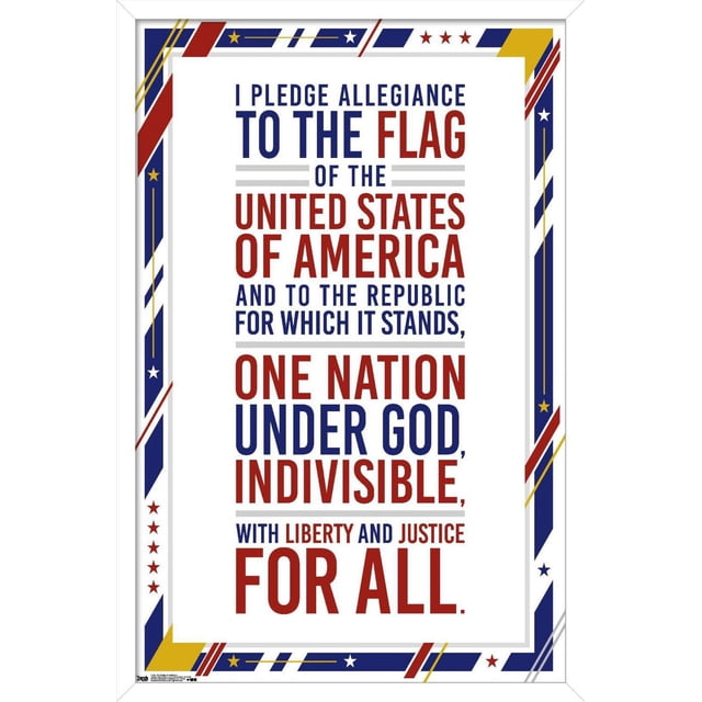 Les États-Unis d'Amérique - Affiche Murale du Serment d'Allégeance, 22,375 Pouces x 34 Pouces Montrant le Texte Complet du Serment d'Allégeance en Typographie Rouge et Bleue sur Papier d'Affiche Blanc Lustré, Encadré d'Une Bordure Patriotique avec des Rayures Rouges, Bleues, Jaunes et des Étoiles Blanches, Idéal pour la Déco de la Maison Ou l'Exposition en Classe.