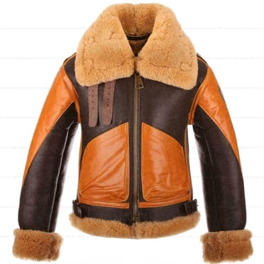 Blouson Bombardier pour Homme avec Col en Fourrure Blouson Bombardier en Cuir Brun Blouson de Vol B3 Blouson Bombardier en Fourrure Blouson Aviateur pour Homme Blouson Bombardier Brun Taille P