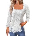 thumbnail image 1 of Timegard Womens Tops Lace Square Neck Long Sleeve Solid Color Blouse Fall Dressy Casual Tunic Tops, 1 of 6