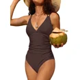 thumbnail image 1 of Charmo Women V Neck One Piece Swimsuits Tummy Control Runched Monokini Bathing Suits, 1 of 5