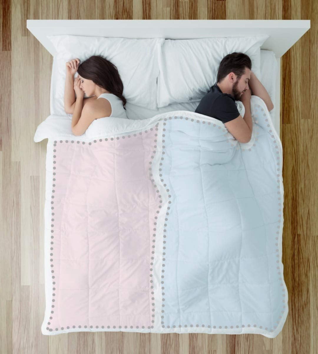 TWOVET Dual Zone Couples Comforter - Warm (Thick) Side - Cool (Thin) Side, Hypoallergenic, Down Alternative, Corner Ties (Queen, White)