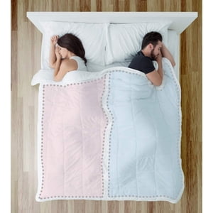 TWOVET Dual Zone Couples Comforter - Warm (Thick) Side - Cool (Thin) Side, Hypoallergenic, Down Alternative, Corner Ties (Queen, White)