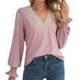 thumbnail image 1 of Womens V- Neck Hollow Lace Stitching Recreational Trumpet Sleeve Long Sleeve Tops, 1 of 1