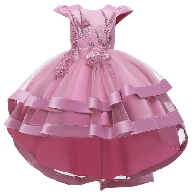 Robe Enfant Fille Sans Manches Robe Princesse Broderie Robe Queue Fleur Jupe Tutu Jupe Robe en Tulle Canoniques