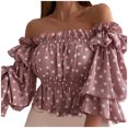 thumbnail image 1 of Leutsin Ladies Summer One-Shoulder Three-Quarter Sleeve Print Chiffon Top, 1 of 3