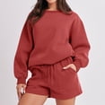 thumbnail image 4 of IROINNID Survêtement pour Femmes Ensemble 2 Pcs Rabais Blouse à Col Rond Hauts à Manches Longues Chandail Shorts Ensemble Décontracté Ensemble de Jogging, Rouge, 4 of 9