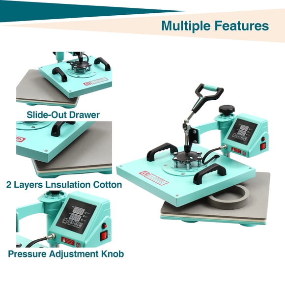 Presse à Chaud 8 en 1, 1400 W, 38 X 38 cm, Presse à Chaud pour Petits T-Shirts avec Double Tube Chauffant, Rotation à 360°, Machine de Transfert Thermique Numérique Professionnelle pour Tasses et Assiettes